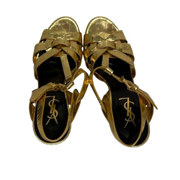 Saint Laurent Paris Gold Croc Embossed Leather Tribute Platform Sandals 36 US 6 - Picture 5 of 10